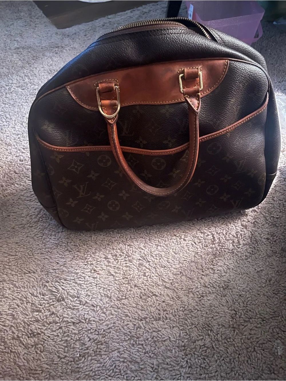 Authentic Louis Vuitton Monogram Deauville Canvas Satchel in Brown and Tan Small
